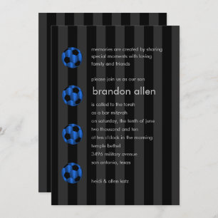 Invitation Bar Mitzvah Bleu et Black Soccer Ball