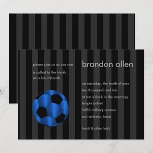 Invitation Bar Mitzvah Bleu et Black Soccer Ball