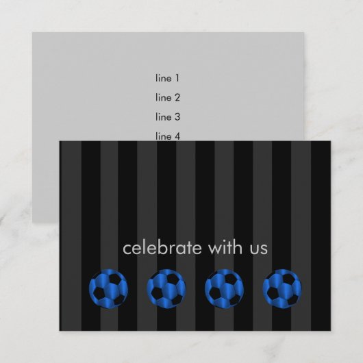 Invitation Bar Mitzvah Bleu et Black Soccer Ball (Devant / Derrière)