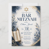 Invitation Bar Mitzvah bleu et or (Devant)