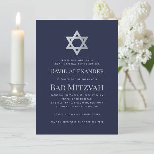 Invitation Bar Mitzvah Bleu Marine & Étoile de David Fausse A