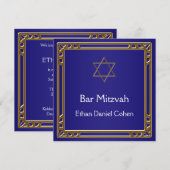 Invitation Bar Mitzvah bleu marine or (Devant / Derrière)
