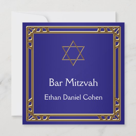 Invitation Bar Mitzvah bleu marine or (Devant)