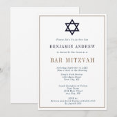 Invitation Bar Mitzvah bleu marine or classique  (Devant / Derrière)