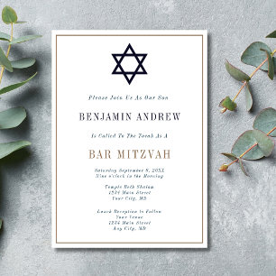 Invitation Bar Mitzvah bleu marine or classique 