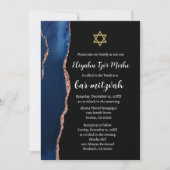 Invitation Bar Mitzvah Bleu Nuit Moderne et Or Rose (Devant)