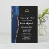 Invitation Bar Mitzvah Bleu Nuit Moderne et Or Rose (Debout devant)