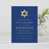 Invitation Bar Mitzvah Bleu Royal Étoile de David Simple (Debout devant)