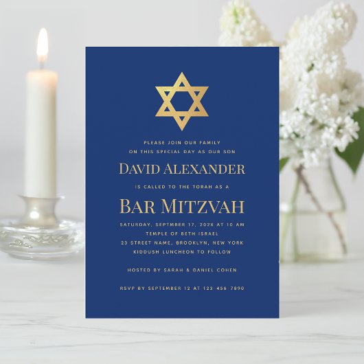 Invitation Bar Mitzvah Bleu Royal Étoile de David Simple
