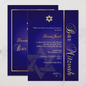 Invitation Bar Mitzvah/ bleu royal/or (Devant / Derrière)