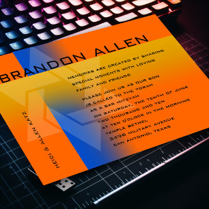 Invitation Bar Mitzvah Blue and Yellow on Any Color
