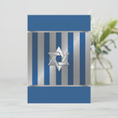 Invitation Bar Mitzvah Blue et Silver Stripe Star de David (Debout devant)