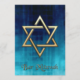 Invitation Bar Mitzvah Blue Galaxy & Gold Star de David