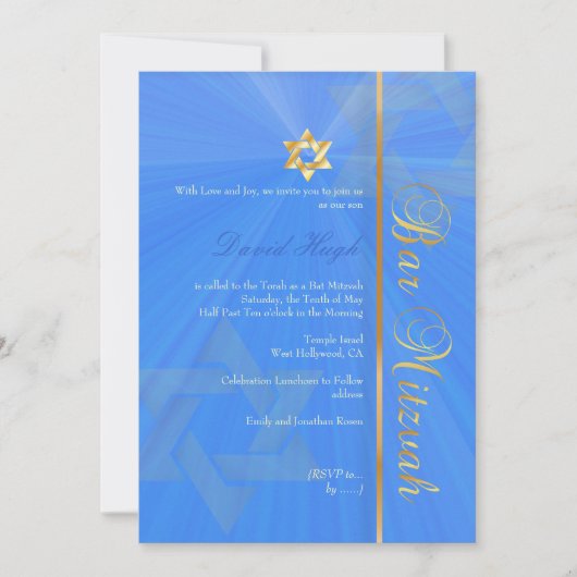 Invitation Bar Mitzvah/blue/gold (Devant)