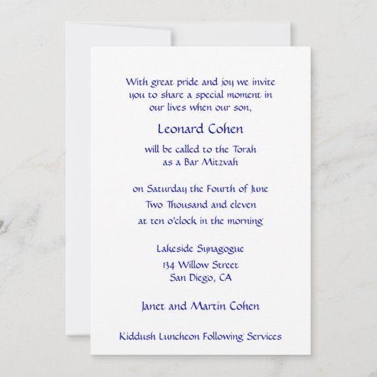 Invitation Bar Mitzvah Blue Nebulae & Silver Star de David (Dos)