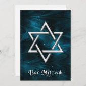 Invitation Bar Mitzvah Blue Nebulae & Silver Star de David (Devant / Derrière)