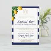 Invitation Bar Mitzvah Blue Stripe Photo moderne Star de Davi (Debout devant)