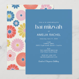 Invitation Bar Mitzvah Bohème Fleur Bleue Scandinave