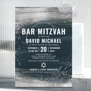Invitation Bar Mitzvah Bold Moderne Argent Foil Gris Charbon