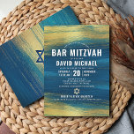 Invitation Bar Mitzvah Bold Moderne Turquoise Type Gold Foil<br><div class="desc">Soyez fier, réjouissez-vous et présentez cette étape importante de votre Bar Mitzvah préféré ! Envoyer cette invitation cool, unique, moderne, personnalisée pour un événement à retenir. Des traits de pinceau en feuille d'or métallique et Star of David, avec une typographie blanche et audacieuse, recouvrent un riche arrière - plan de...</div>