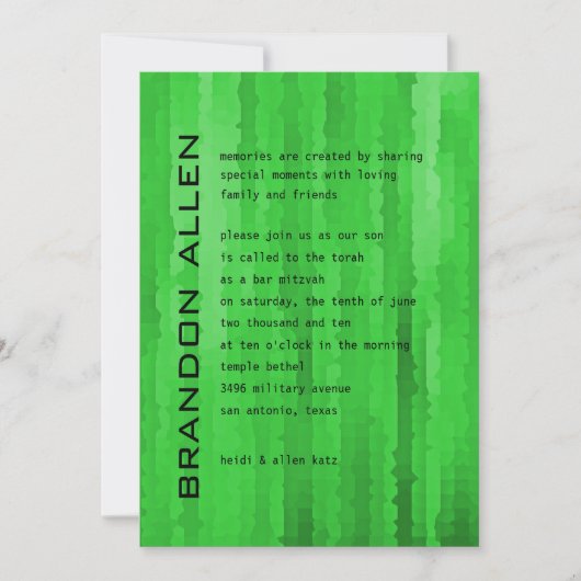 Invitation Bar Mitzvah Bright Green Techno Streaks (Devant)