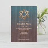 Invitation Bar Mitzvah Brown et Turquoise Cuivre Star (Debout devant)