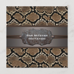 Invitation Bar Mitzvah Brun Peau de Serpent et Rustique Noir