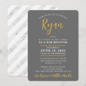 Invitation BAR MITZVAH calligraphie moderne faux or gris (Devant / Derrière)