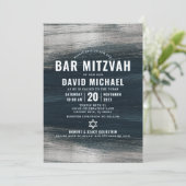 Invitation Bar Mitzvah Charcoal Grey Silver Foil Bold Modern (Debout devant)