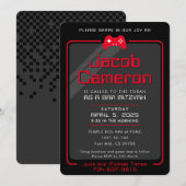 Invitation BAR MITZVAH contrôle de jeu moderne cool noir roug (Devant / Derrière)