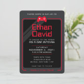 Invitation BAR MITZVAH contrôle de jeu moderne cool rouge noi (Debout devant)