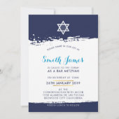 Invitation BAR MITZVAH cool moderne brosse trait bleu (Devant)