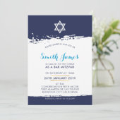 Invitation BAR MITZVAH cool moderne brosse trait bleu (Debout devant)