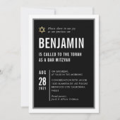 Invitation BAR MITZVAH cool typographie moderne noir blanc (Devant)