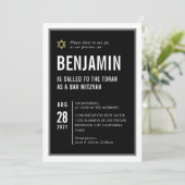 Invitation BAR MITZVAH cool typographie moderne noir blanc (Debout devant)