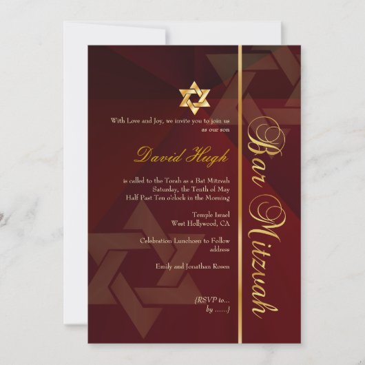 Invitation Bar Mitzvah/Crimson rouge/or (Devant)