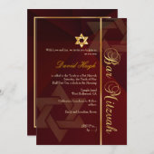Invitation Bar Mitzvah/Crimson rouge/or (Devant / Derrière)