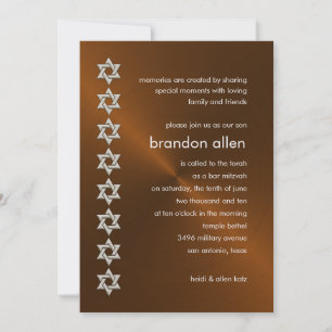Invitation Bar Mitzvah Cuivre Sheen Argent Étoiles de David