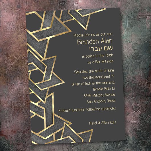 Invitation Bar Mitzvah Dark Grey Gold Star de David