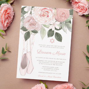 Invitation Bar Mitzvah de ballet floral rose