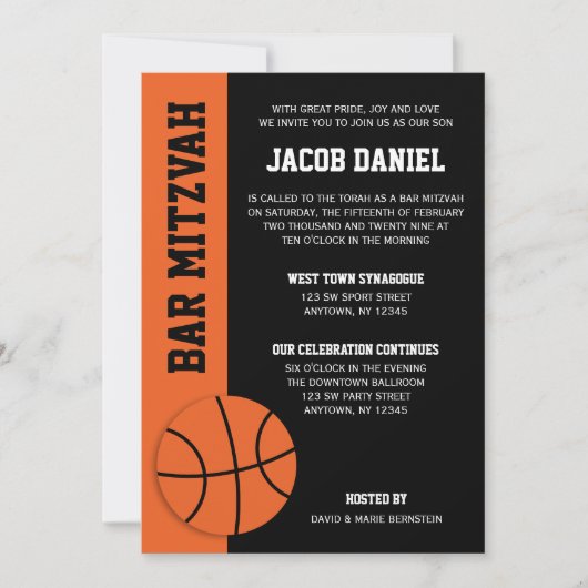 Invitation Bar Mitzvah de basketball (Devant)