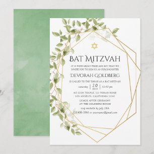 Invitation Bar Mitzvah de géométrie végétale à l'aquarelle