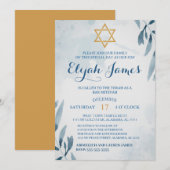 Invitation Bar Mitzvah de l'étoile de David bleu or élégant m (Devant / Derrière)