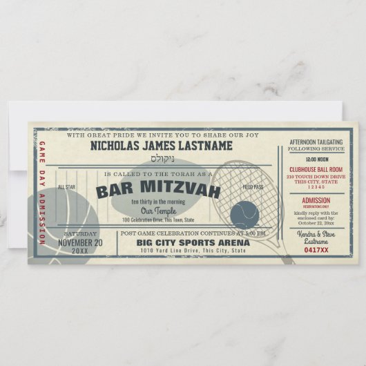 Invitation Bar Mitzvah de passeport sportif vintage (Devant)