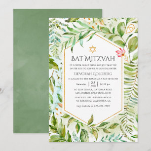 Invitation Bar Mitzvah de verdure cristalline géométrique
