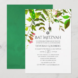 Invitation Bar Mitzvah de verdure printanière à l'aquarelle