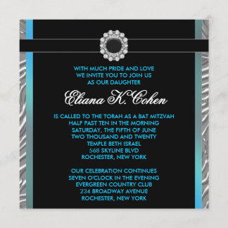 Invitation Bar Mitzvah du Zèbre Bleu Turquoise