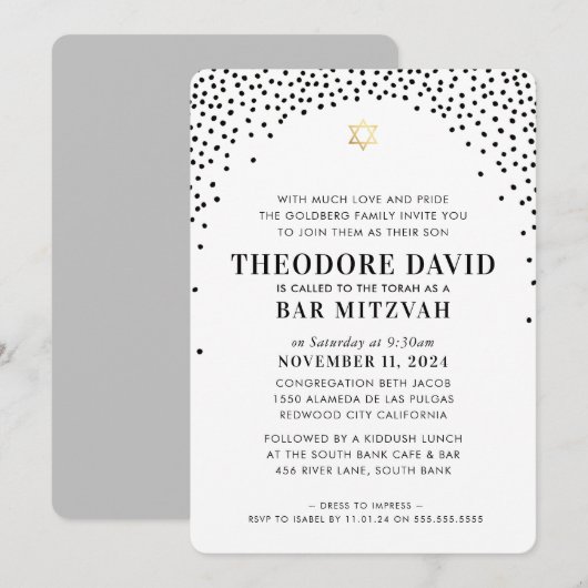 Invitation BAR MITZVAH élégant arche moderne élégant or noir (Devant / Derrière)