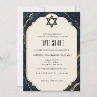 Invitation Bar Mitzvah élégant en marbre bleu marine
