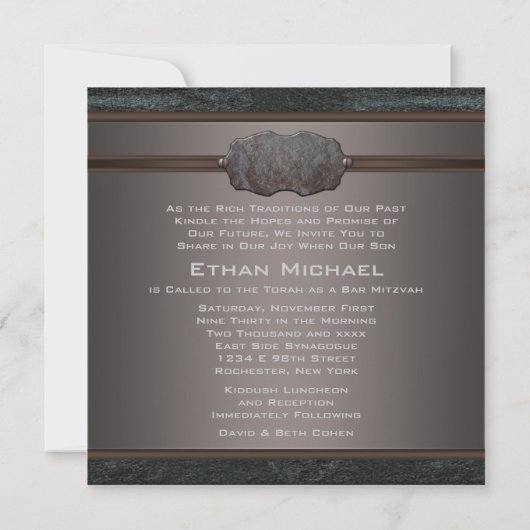 Invitation Bar Mitzvah en cuir noir rustique (Dos)